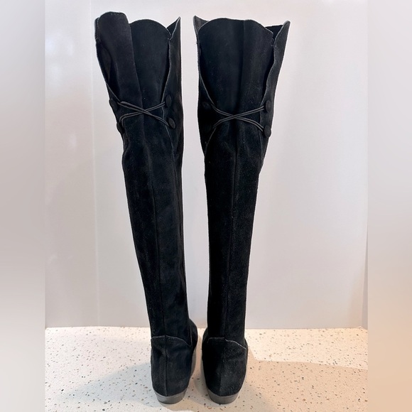 Over The Knee Black Suede Leather‎ Boots Made in Spain - Picture 3 of 11